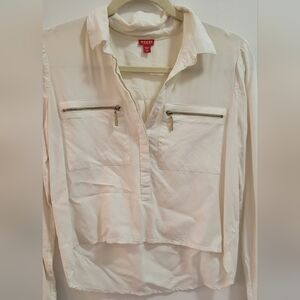 GUESS Long Sleeve Zip Pockets XS White Blouse